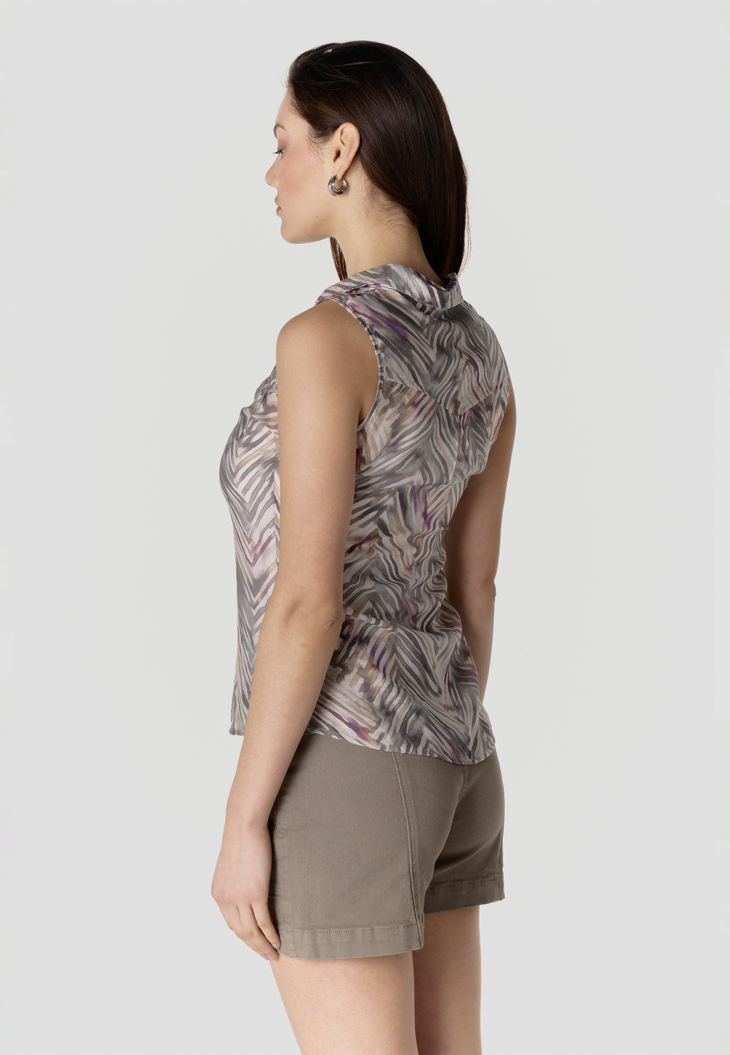 Camisa sin mangas estampada viscosa mujer gris - Koroshi 2612BL79