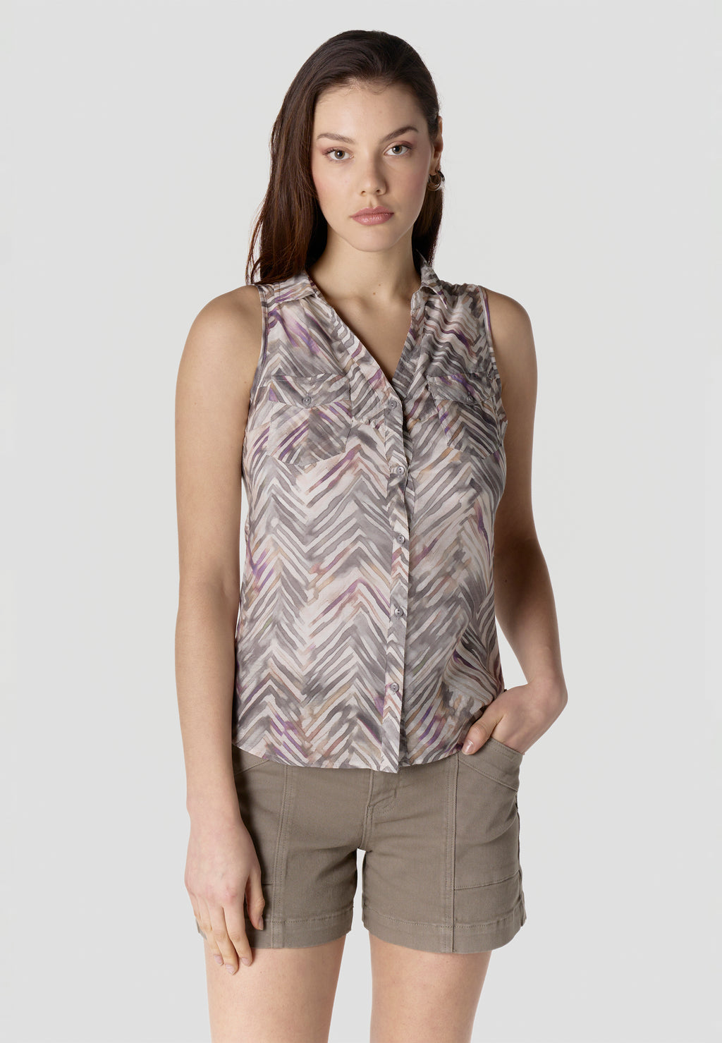 Camisa sin mangas estampada viscosa mujer gris - Koroshi 2612BL79
