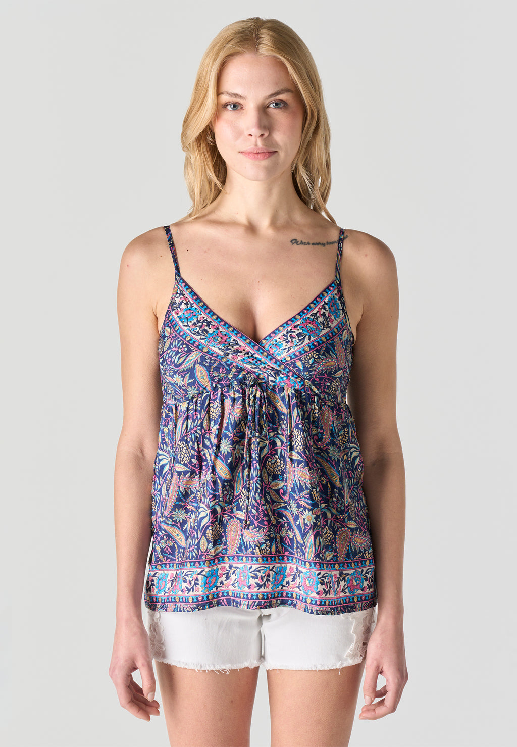 Blouse bustier en satin à encolure croisée pour femme marine - Koroshi 2612BL97