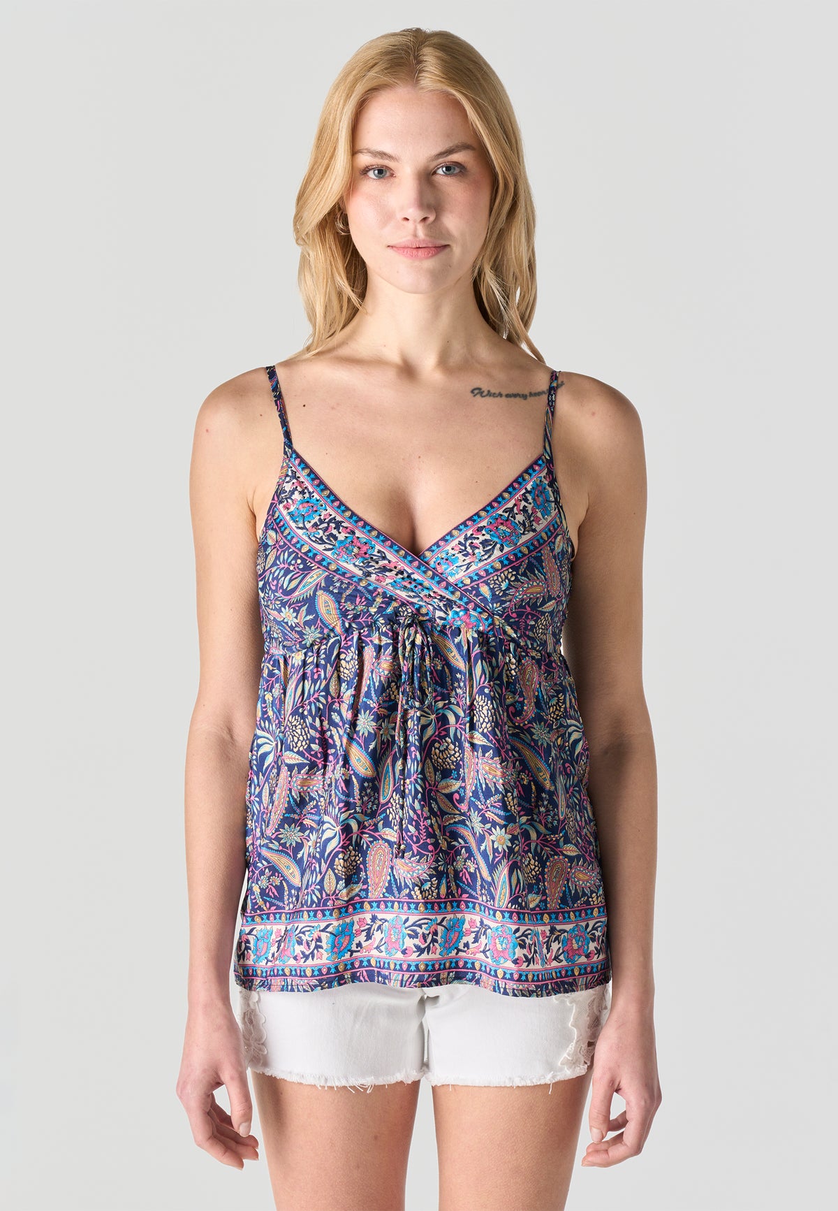 Blouse bustier en satin à encolure croisée pour femme marine - Koroshi 2612BL97