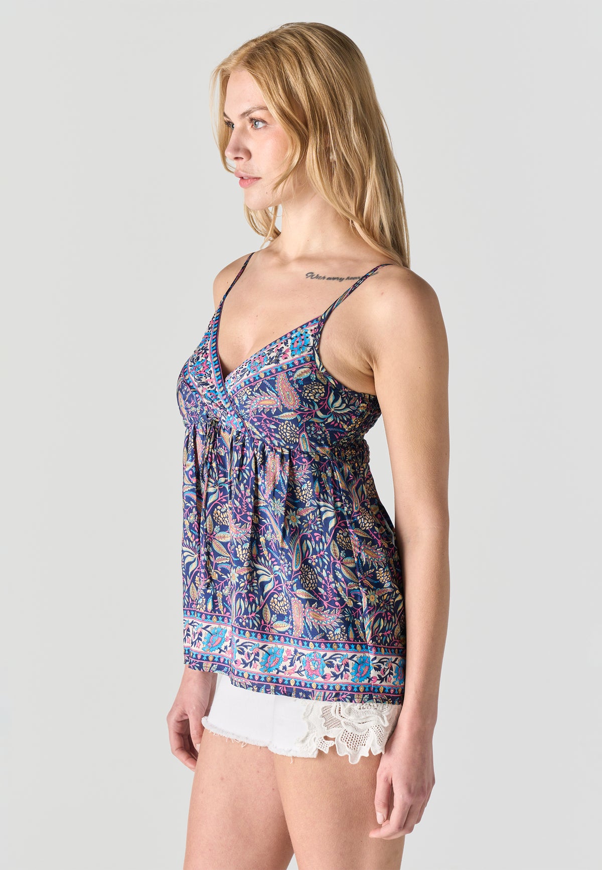 Blouse bustier en satin à encolure croisée pour femme marine - Koroshi 2612BL97