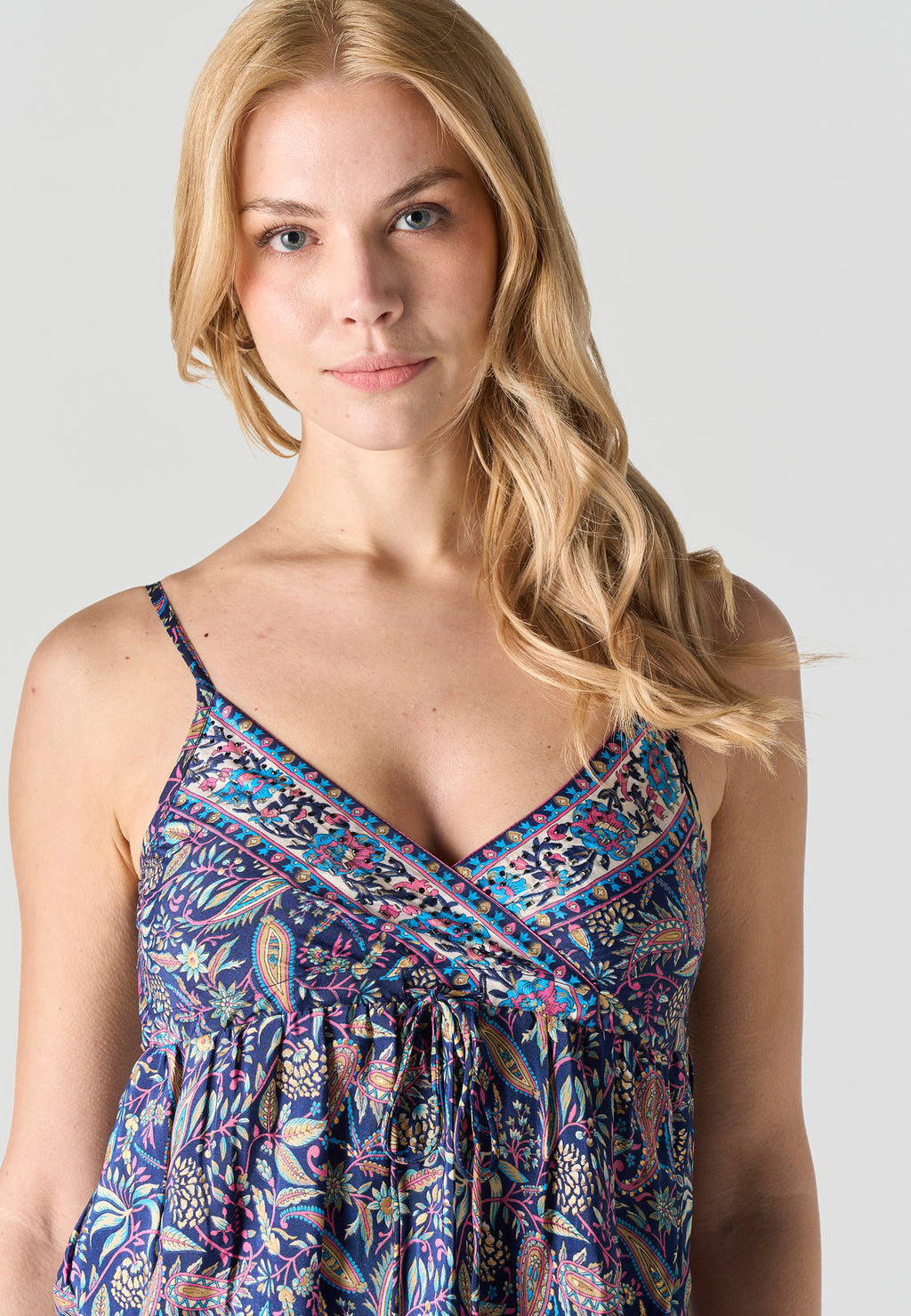 Blouse bustier en satin à encolure croisée pour femme marine - Koroshi 2612BL97