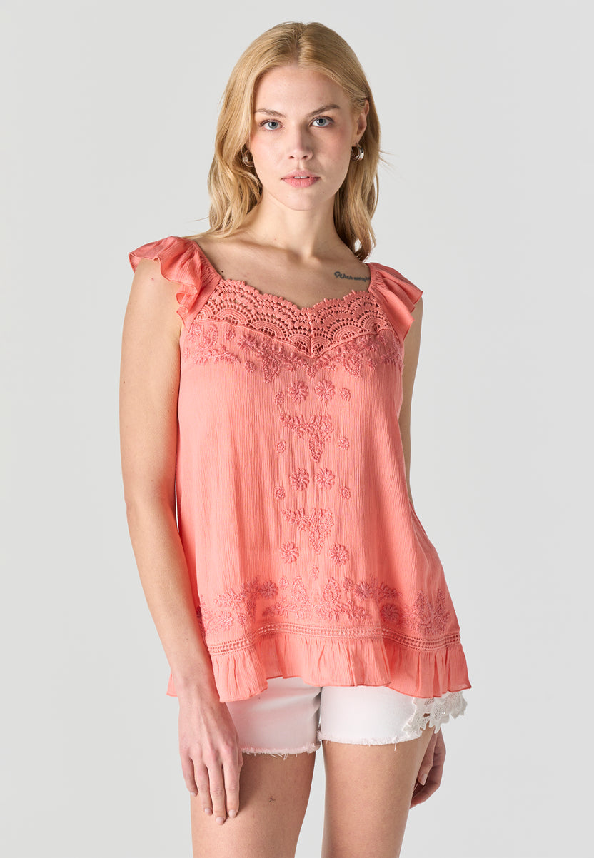Blusa fluida bordada algodon mujer coral - Koroshi 2612BL99
