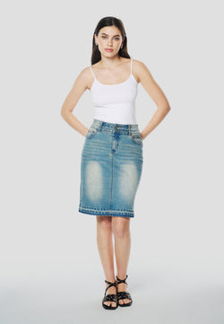 Mittelblauer Damen-Jeansrock mit Push-up-Effekt – Koroshi 2612FA09
