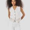 Embroidered women's white denim vest