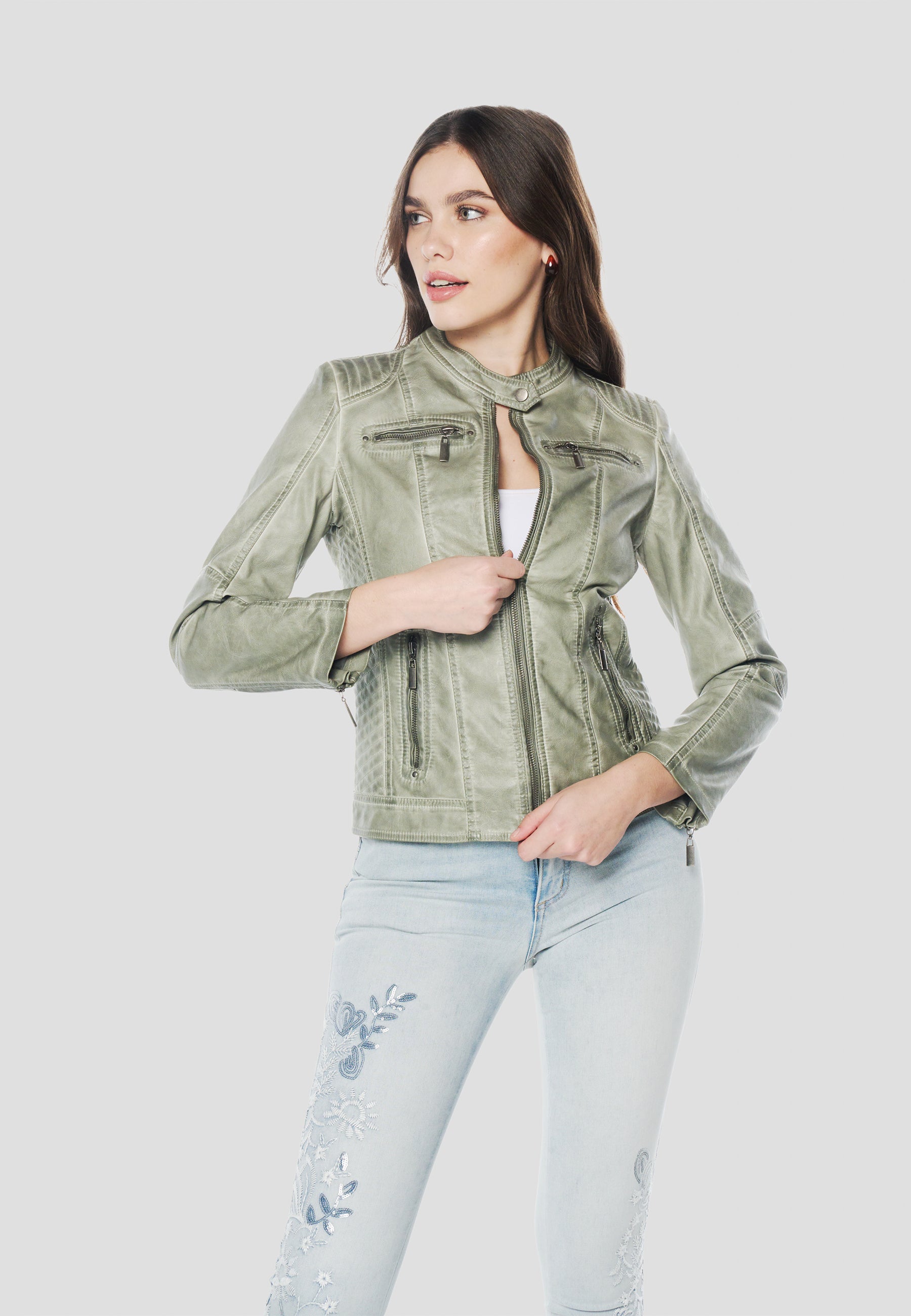 Chaqueta Cazadora motera efecto piel para mujer