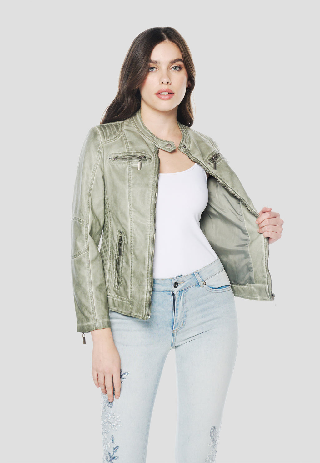 Chaqueta Cazadora motera efecto piel para mujer