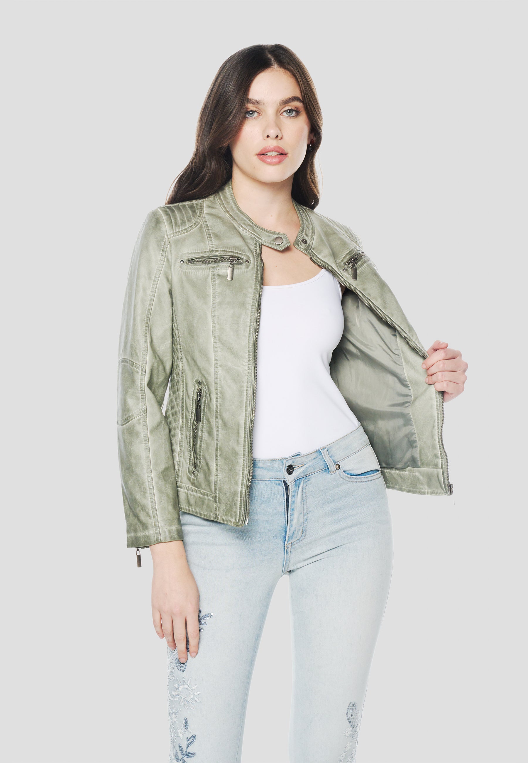 Chaqueta Cazadora motera efecto piel para mujer