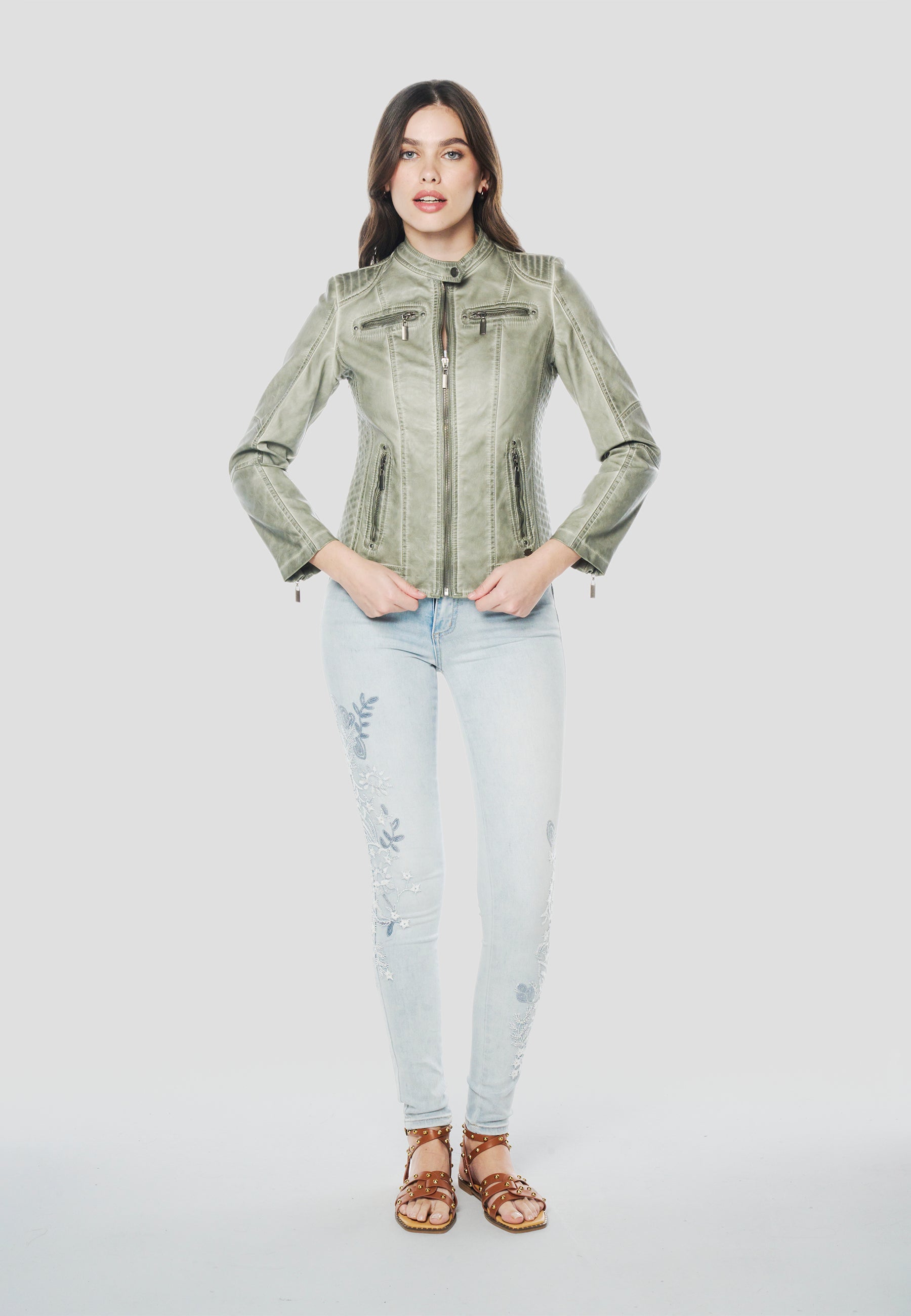 Chaqueta Cazadora motera efecto piel para mujer