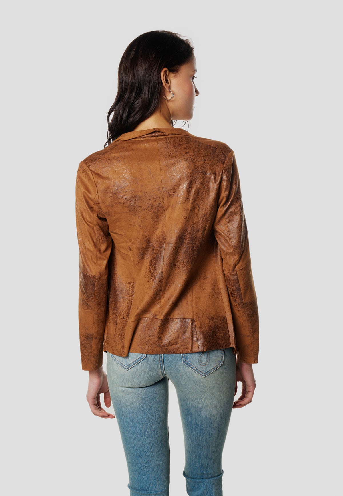 Blouson ouvert effet cuir femme marron manches longues col cascade - Koroshi 2612JA16