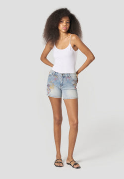 Shorts in denim push-up ricamati da donna azzurri - Koroshi 2612PS48