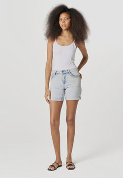 Pantalons curts texans brodats brillants dona blau clar - Koroshi 2612PS63