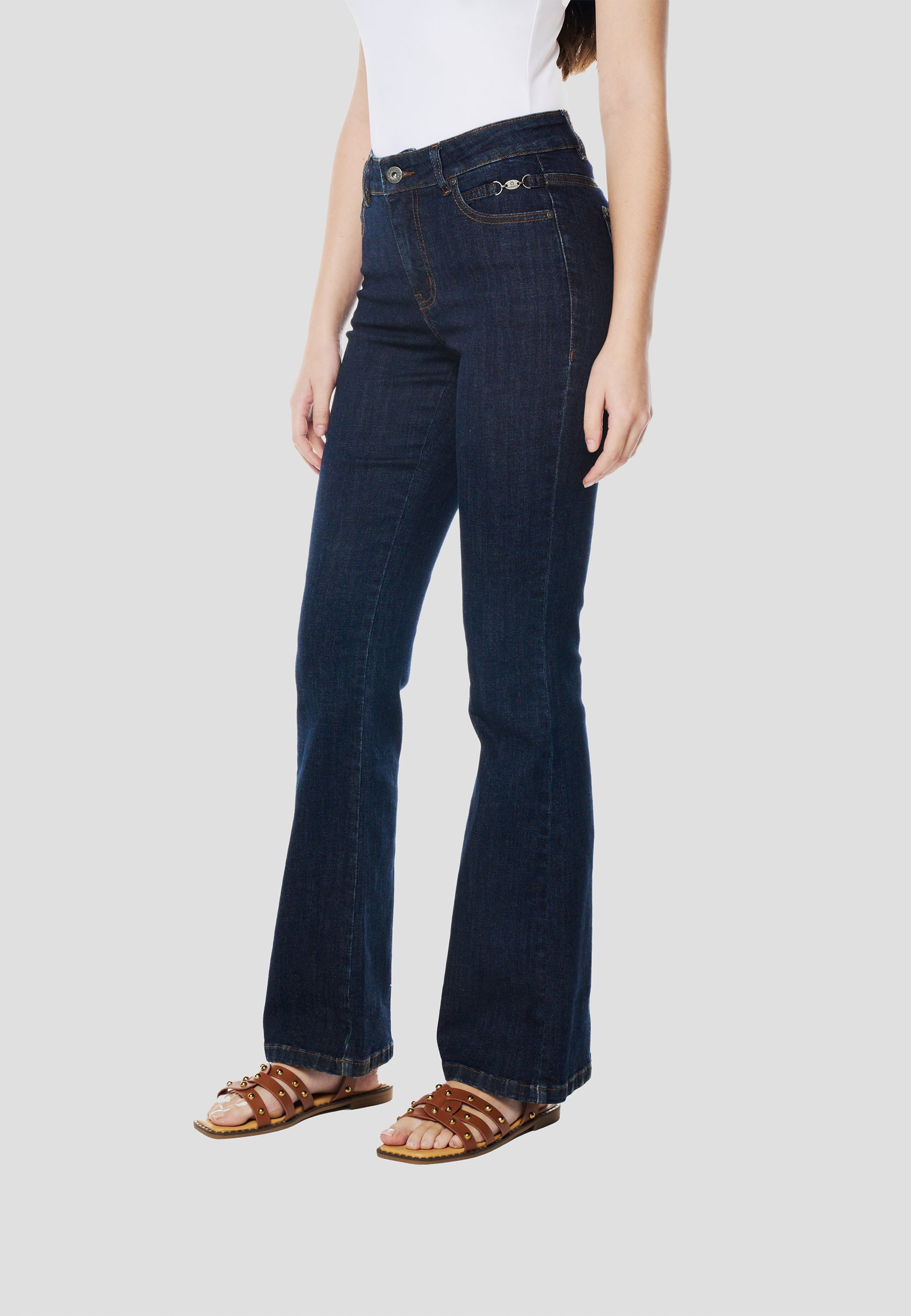 Women's dark blue flared jeans with metal plate | koroshi – Koröshi