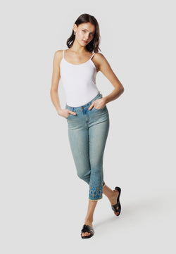 Medium blue women's embroidered push-up denim pirate pants - Koroshi 2612PT36
