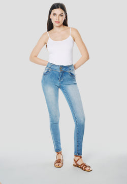 Medium blue women's slim push up corset jeans - Koroshi 2612PT61