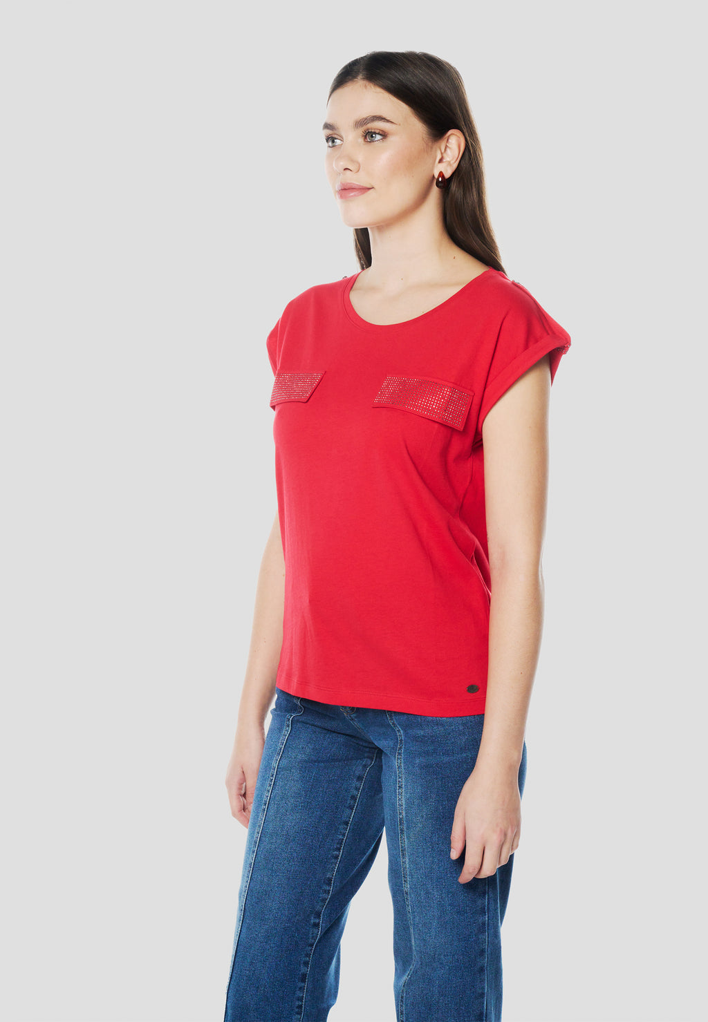 Camiseta manga corta bolsillos brillos mujer roja - Koroshi 2612TP16