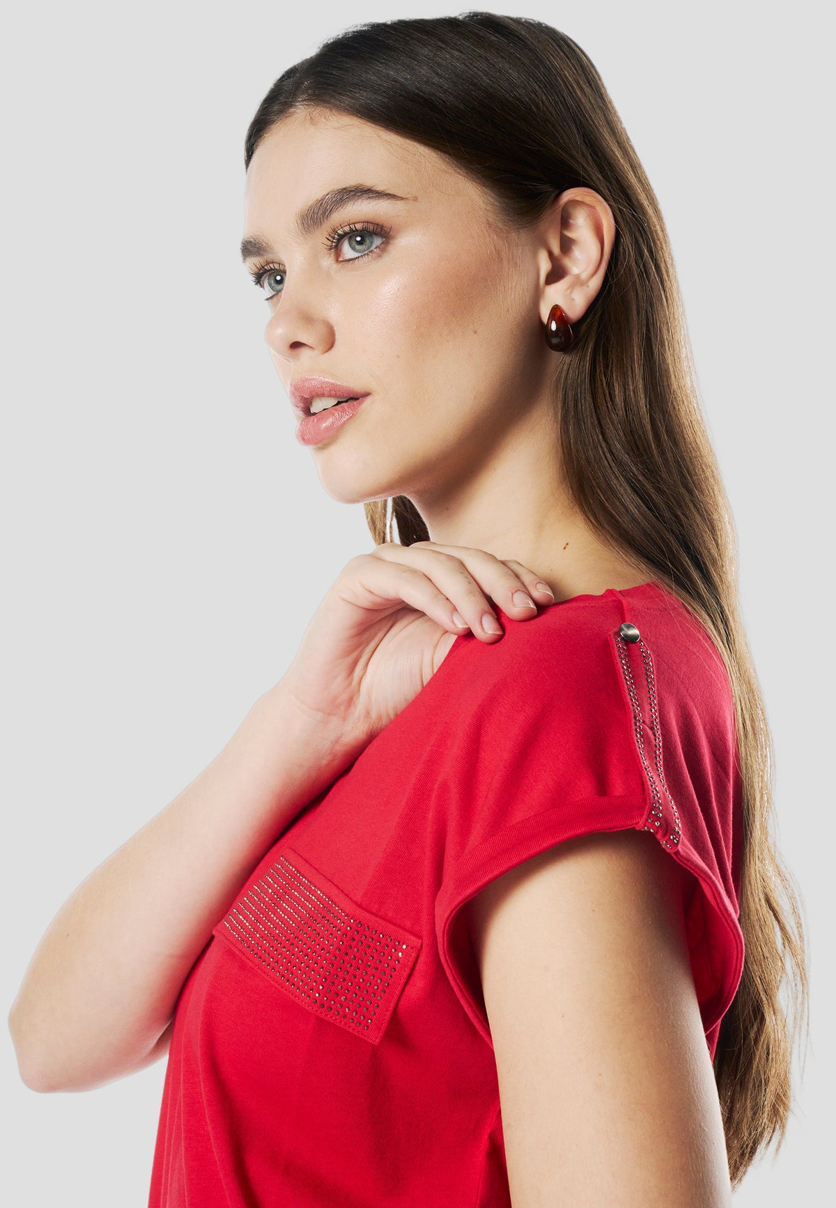 Camiseta manga corta bolsillos brillos mujer roja - Koroshi 2612TP16