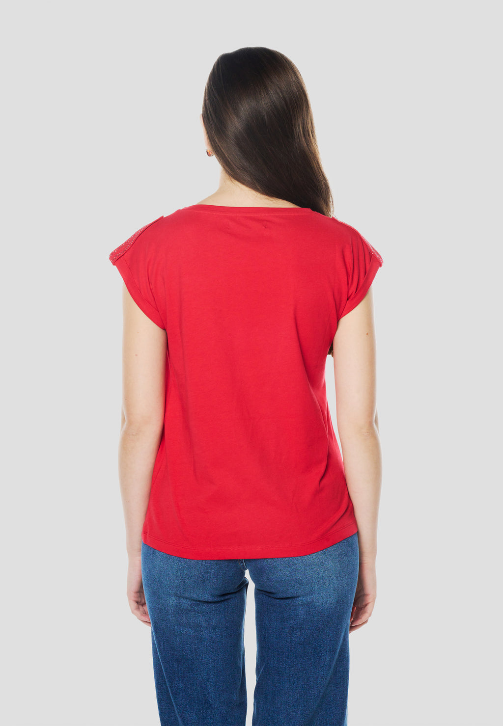 Camiseta manga corta bolsillos brillos mujer roja - Koroshi 2612TP16