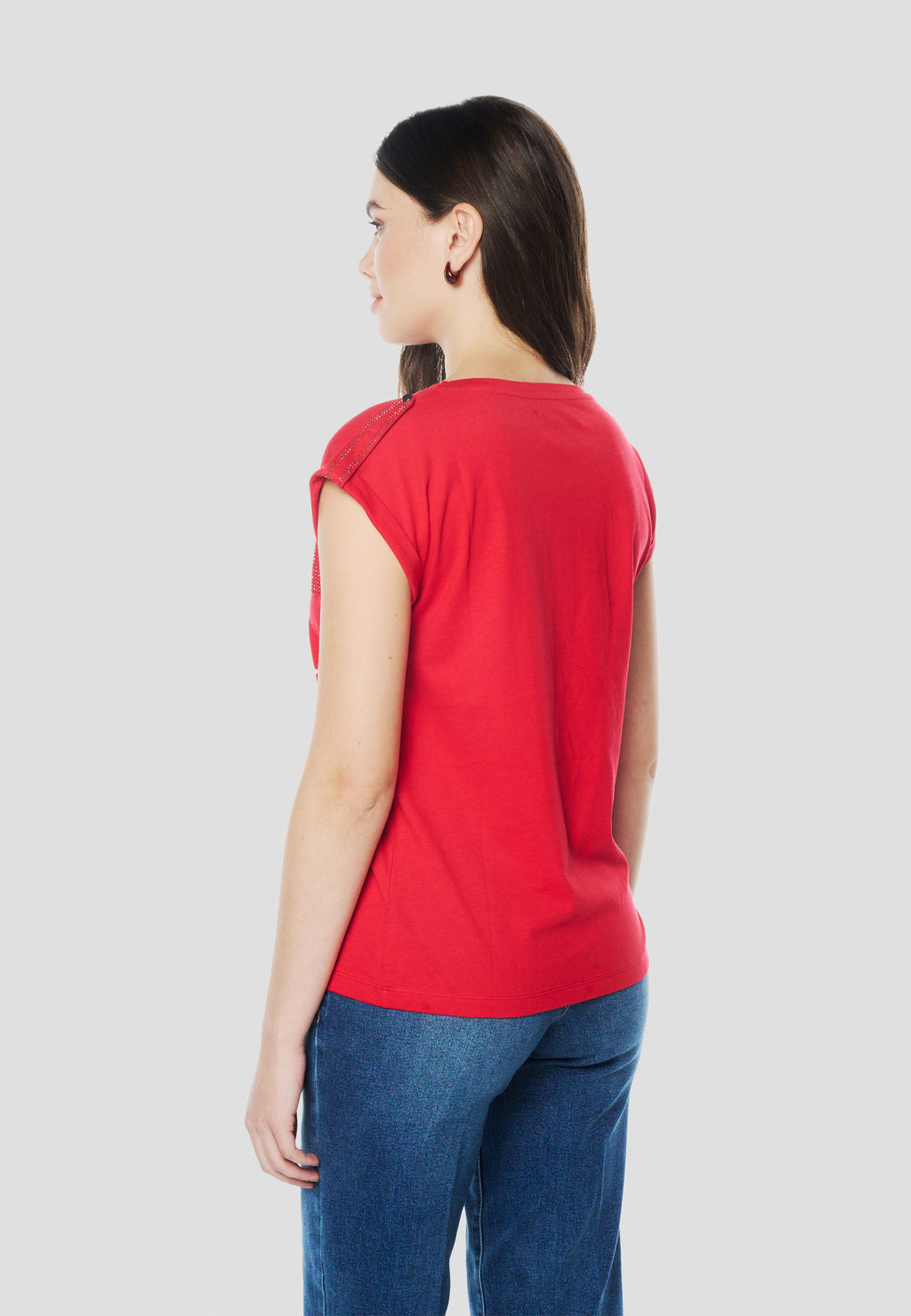 Camiseta manga corta bolsillos brillos mujer roja - Koroshi 2612TP16