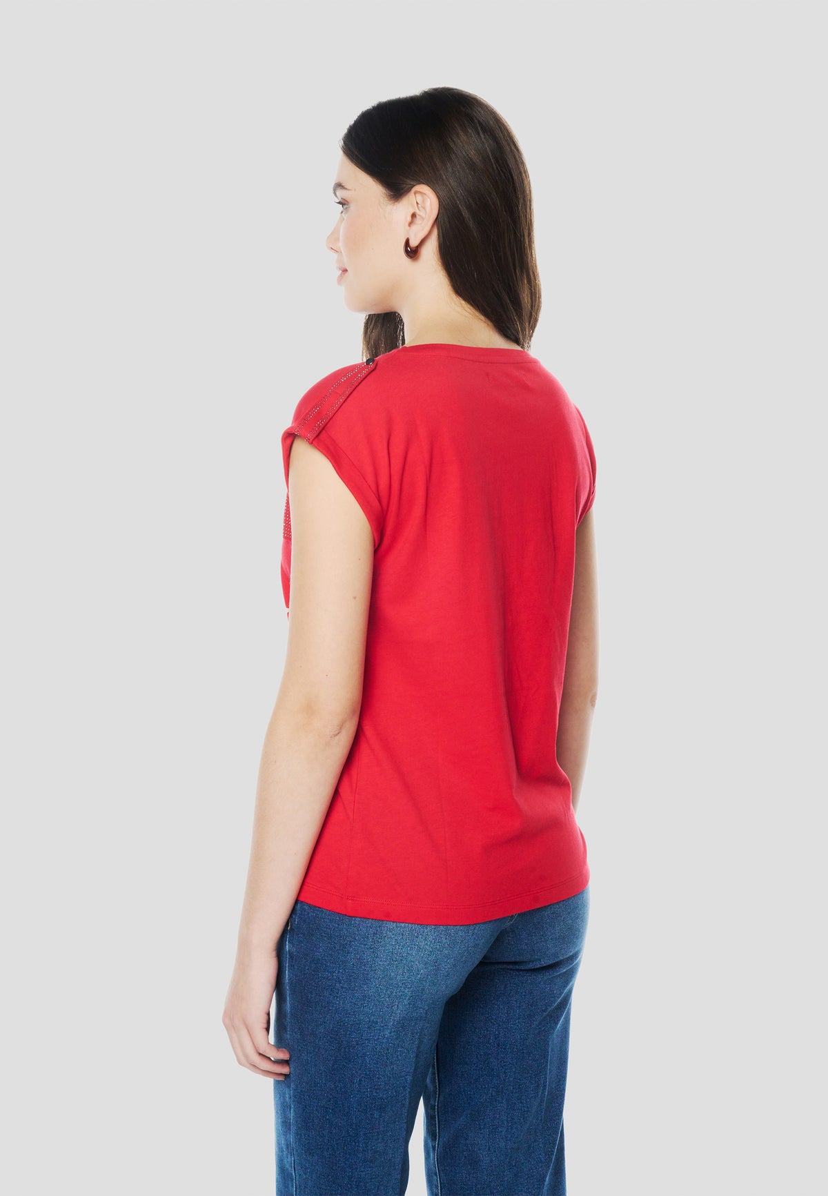 Camiseta manga corta bolsillos brillos mujer roja - Koroshi 2612TP16