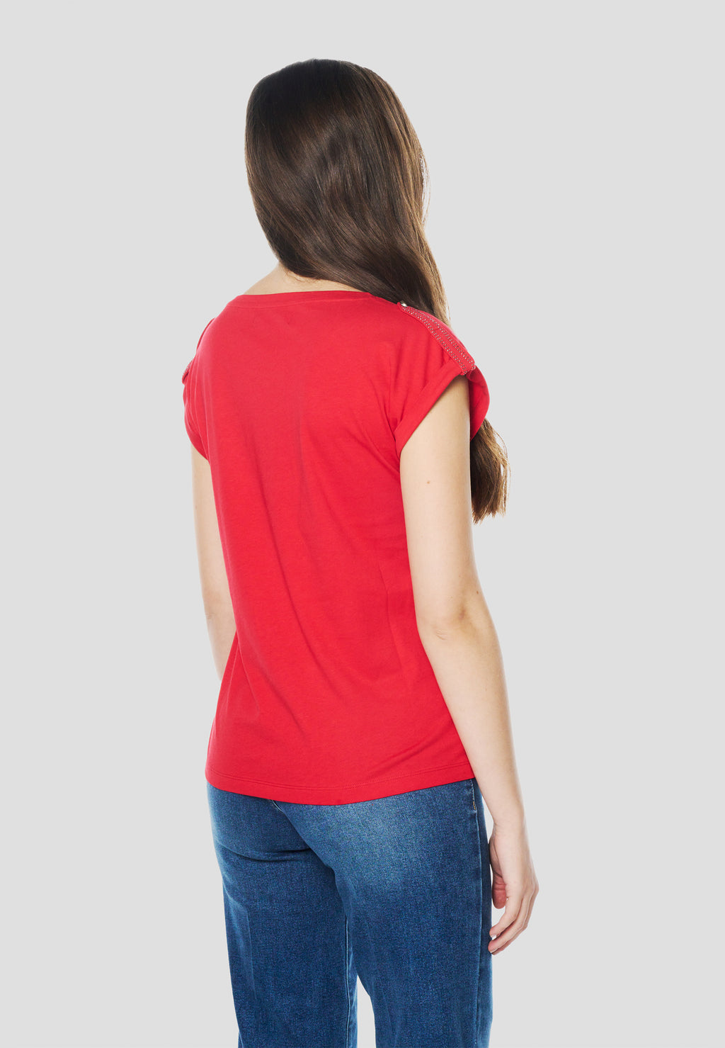 Camiseta manga corta bolsillos brillos mujer roja - Koroshi 2612TP16