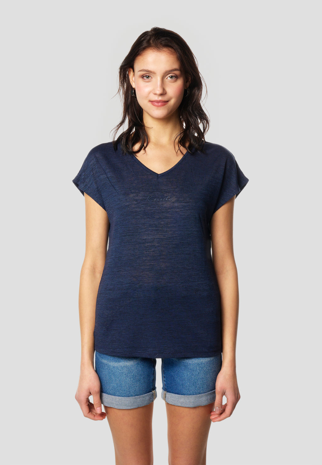 T-shirt manches courtes femme bleu marine logo pailleté - Koroshi 2612TP29