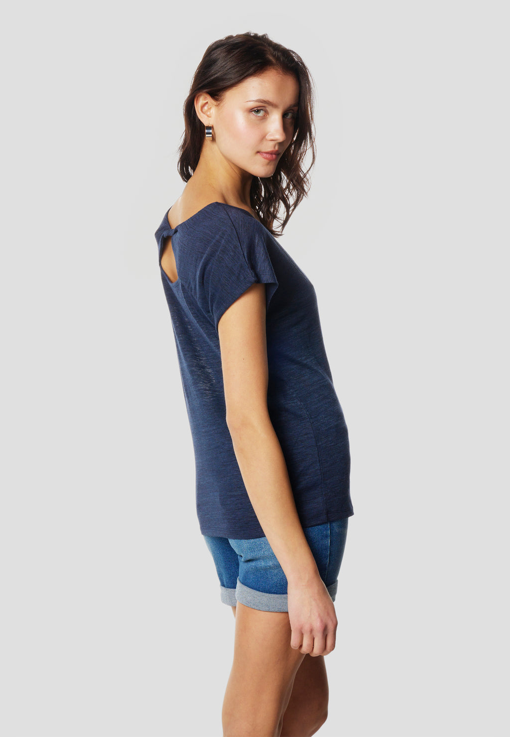 T-shirt manches courtes femme bleu marine logo pailleté - Koroshi 2612TP29