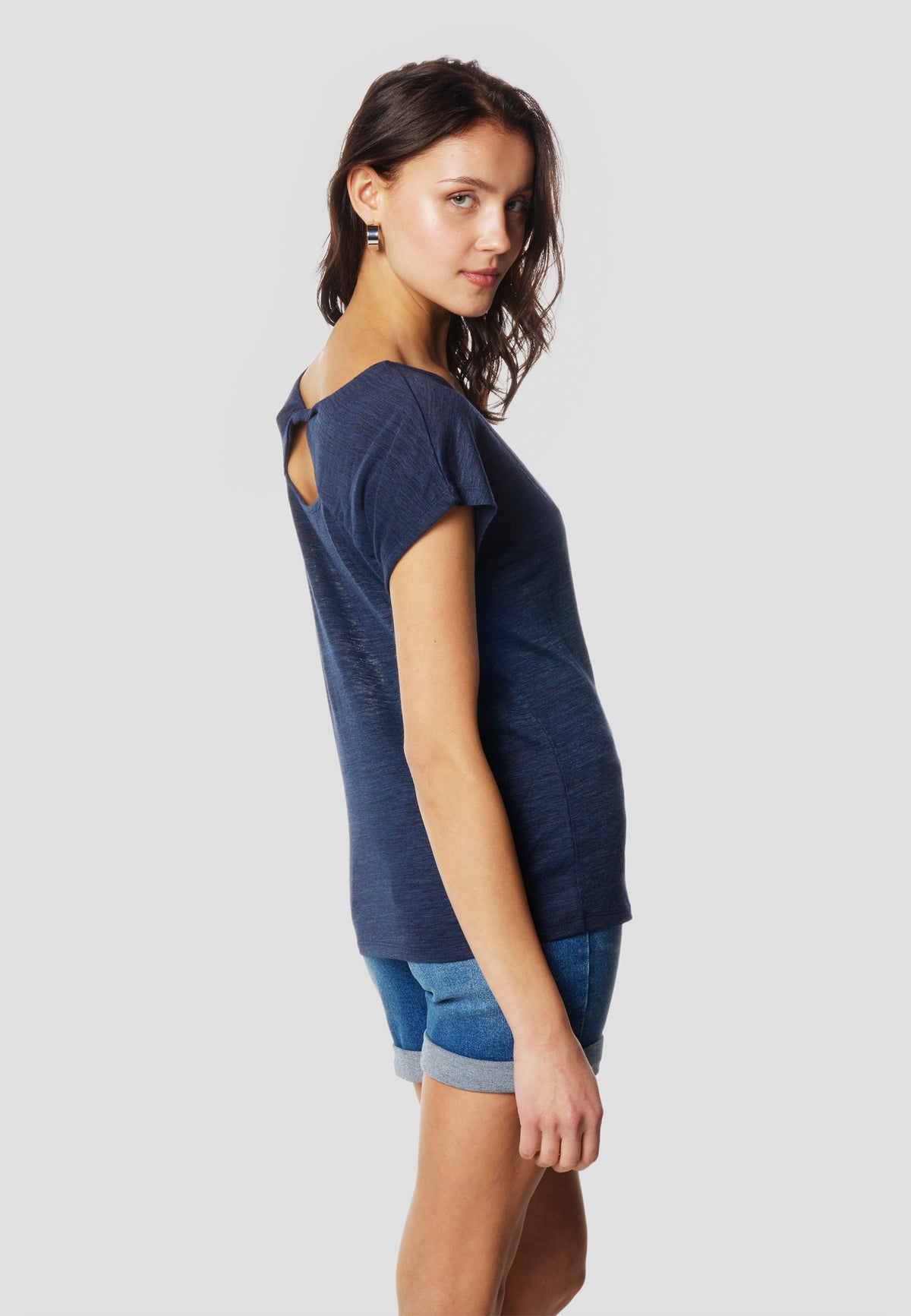 T-shirt manches courtes femme bleu marine logo pailleté - Koroshi 2612TP29