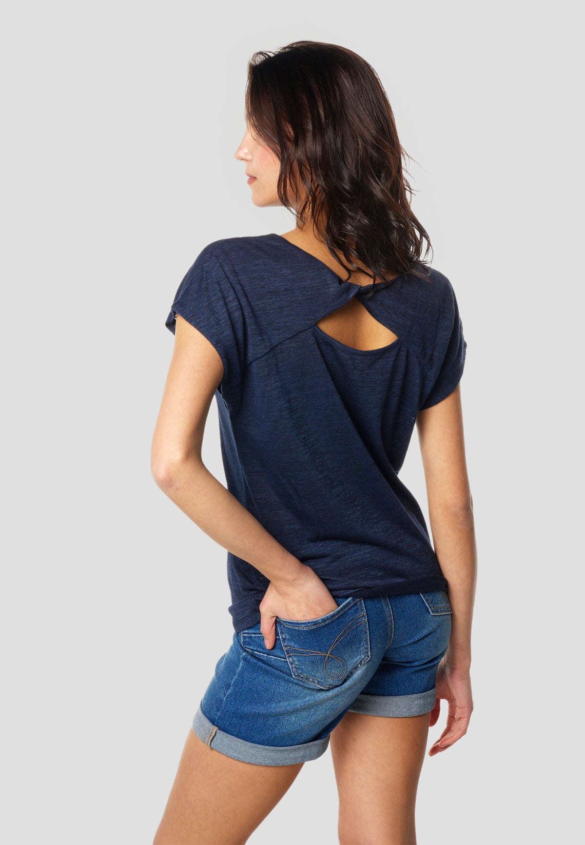 T-shirt manches courtes femme bleu marine logo pailleté - Koroshi 2612TP29
