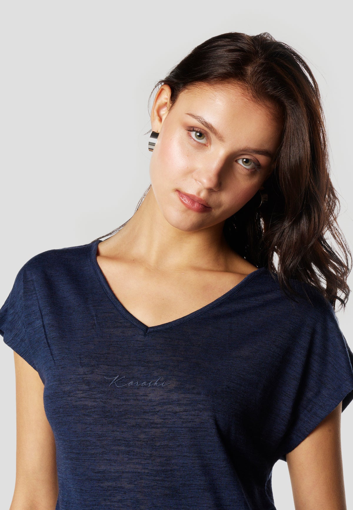 T-shirt manches courtes femme bleu marine logo pailleté - Koroshi 2612TP29