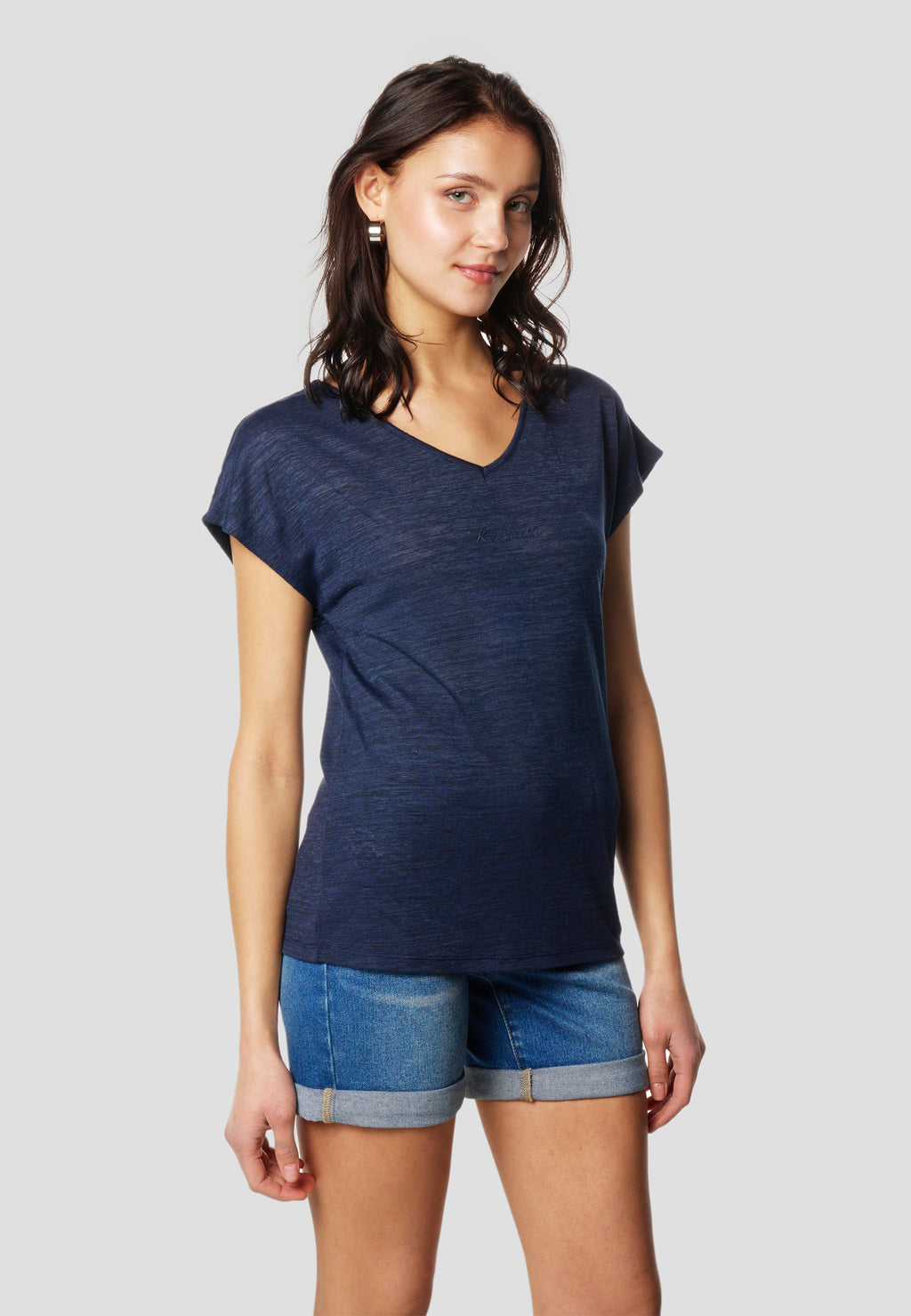 T-shirt manches courtes femme bleu marine logo pailleté - Koroshi 2612TP29