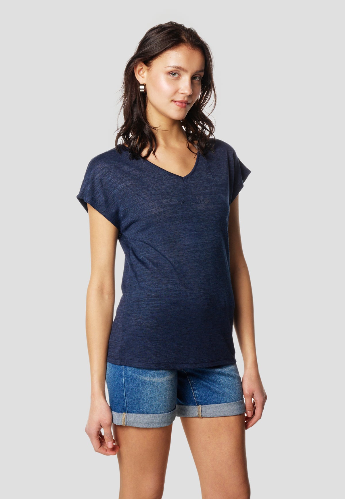 T-shirt manches courtes femme bleu marine logo pailleté - Koroshi 2612TP29