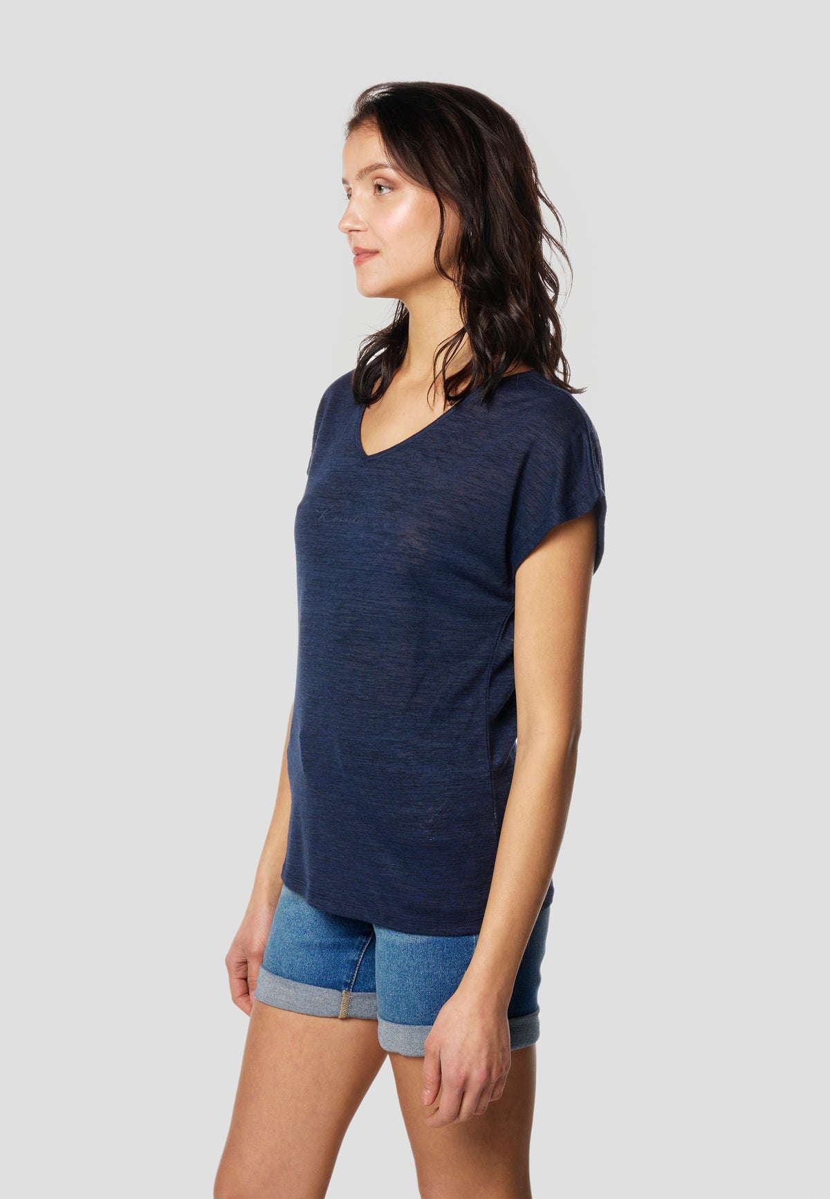 T-shirt manches courtes femme bleu marine logo pailleté - Koroshi 2612TP29