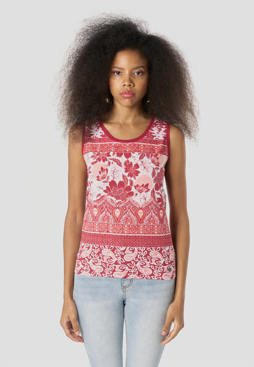 Débardeur femme rouge imprimé cachemire - Koroshi 2612TP42