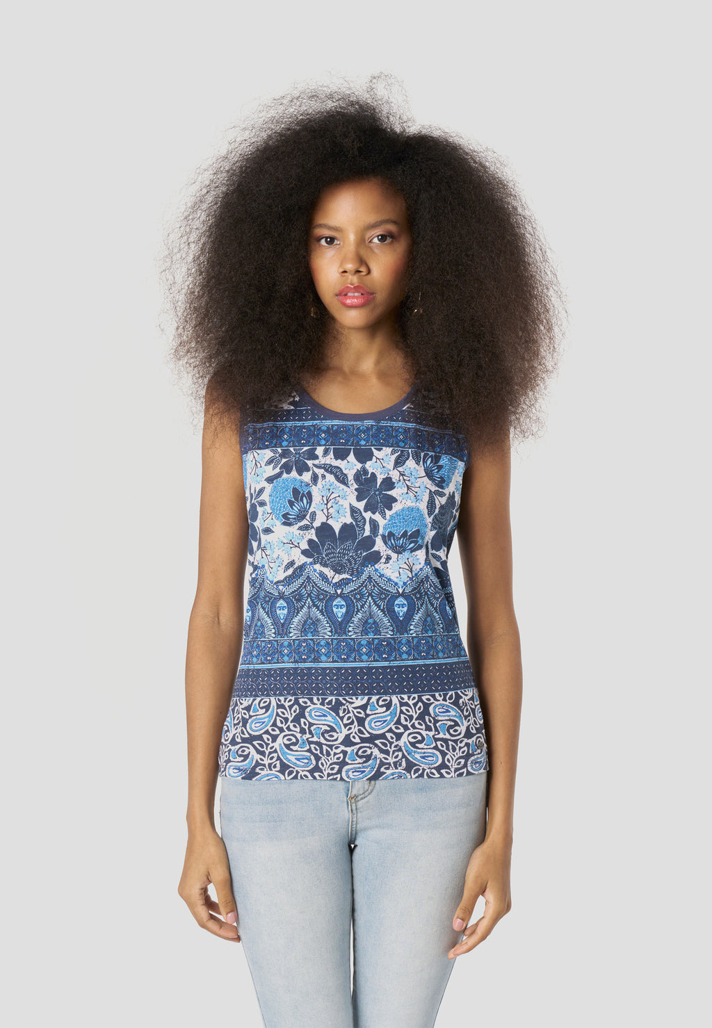 Navy blue women's paisley print tank top - Koroshi 2612TP42