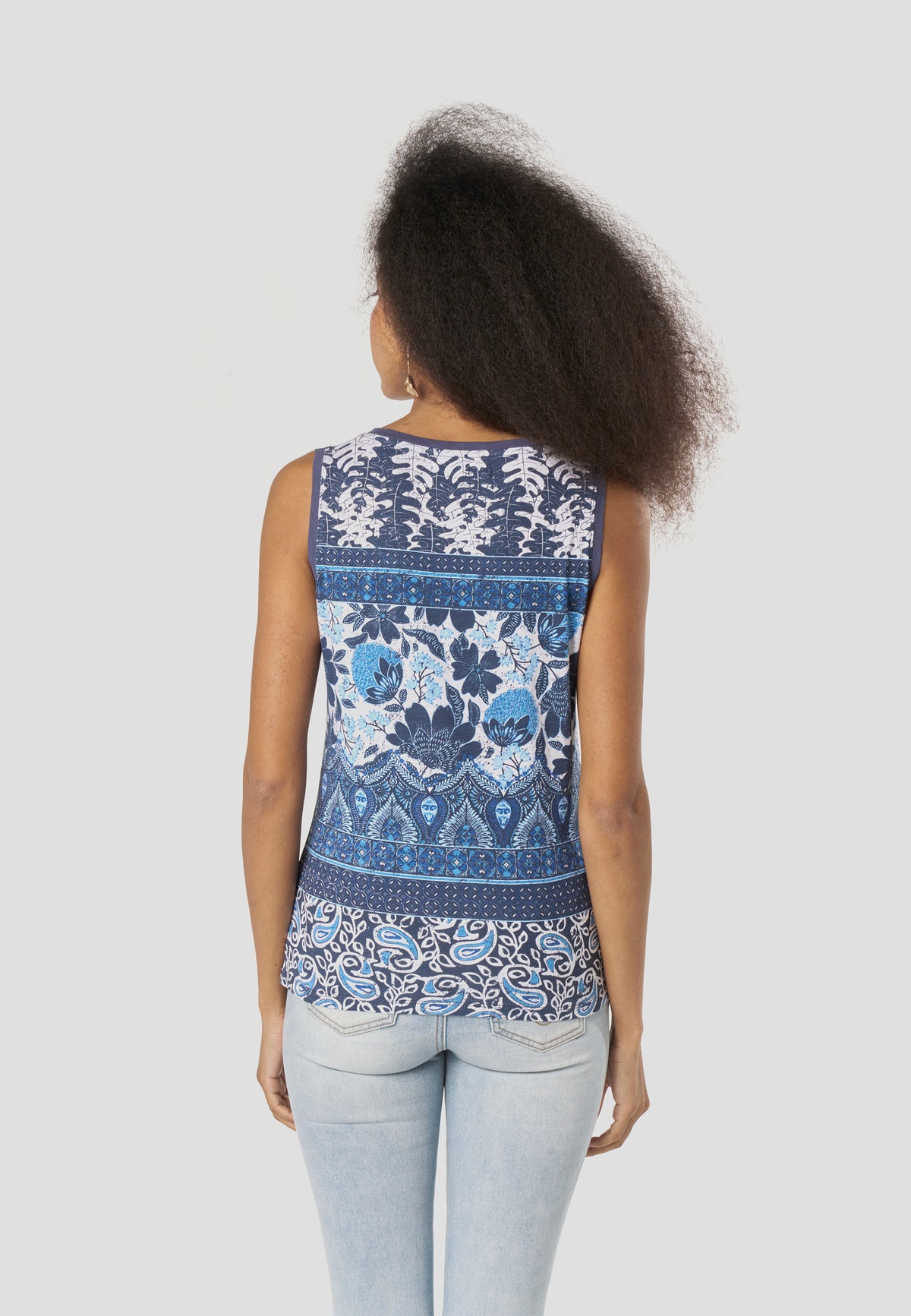 Navy blue women's paisley print tank top - Koroshi 2612TP42