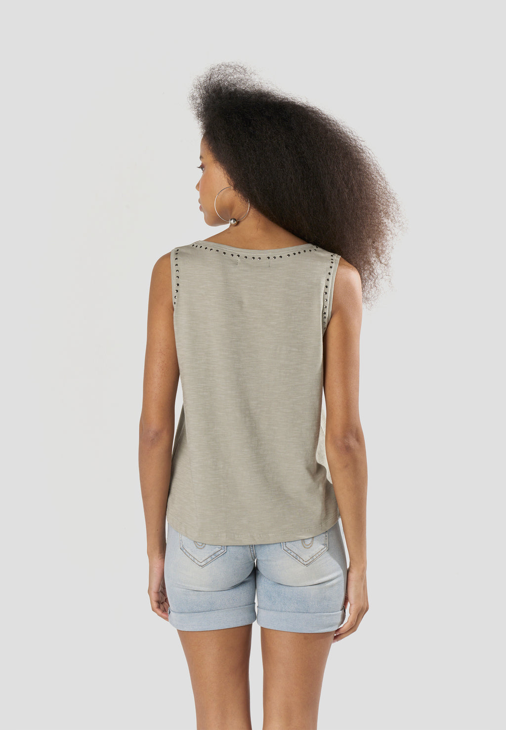 Khaki women's studded neckline tank top - Koroshi 2612TP70