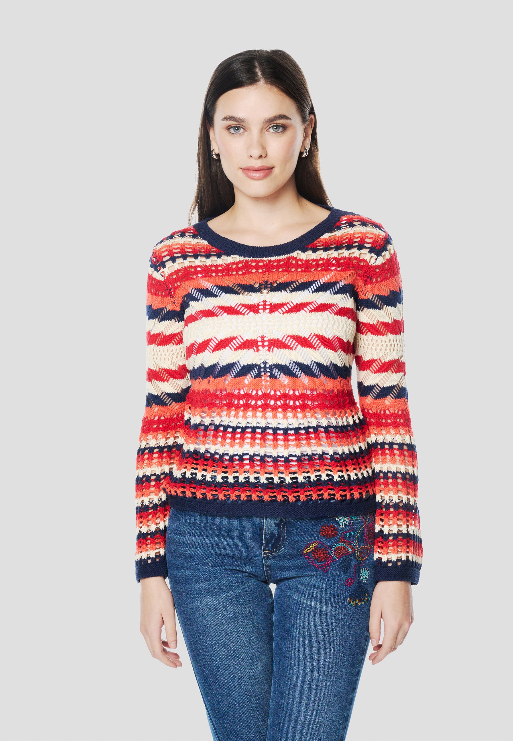 Pull femme en maille tricot ajouré