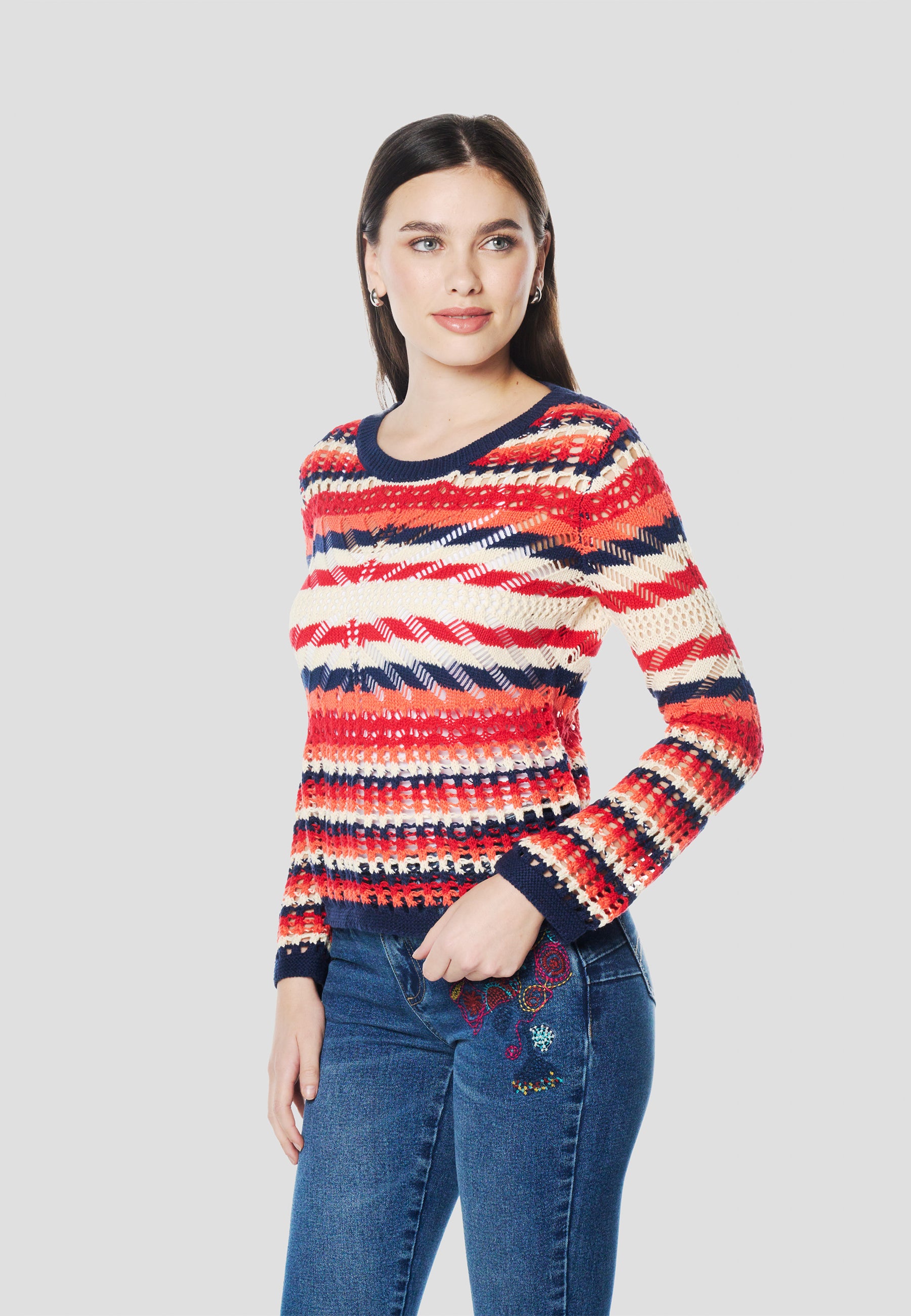 Pull femme en maille tricot ajouré