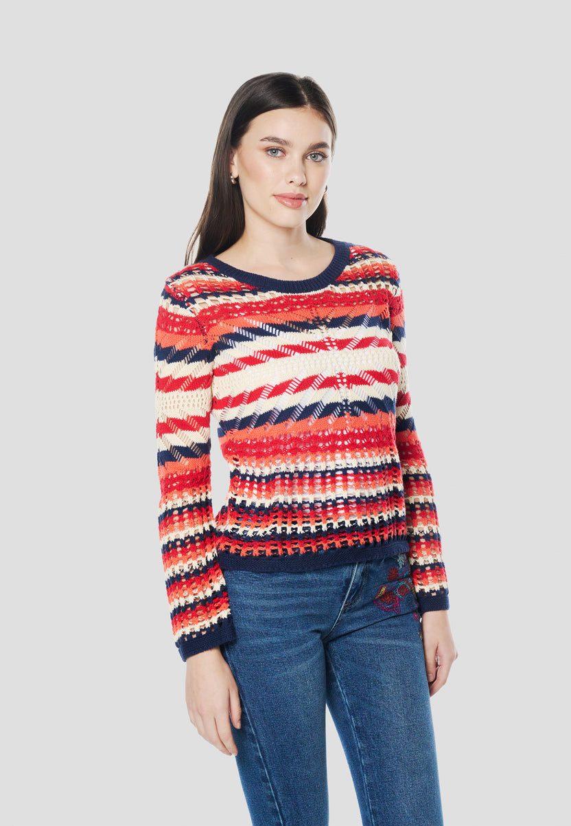 Jersey Punto Calado Mujer Rayas Rojo | Tricot Multicolor