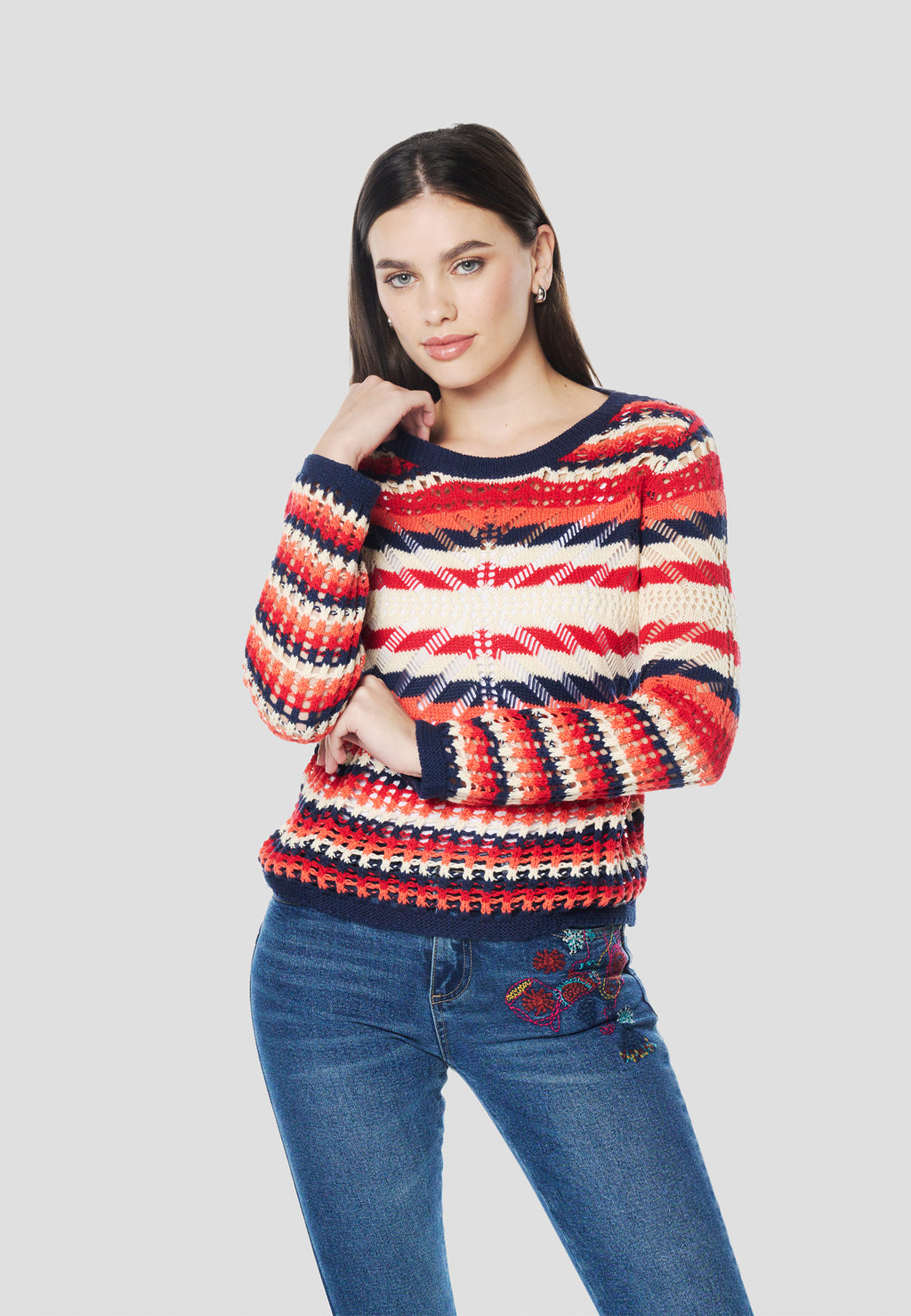 Pull femme en maille tricot ajouré