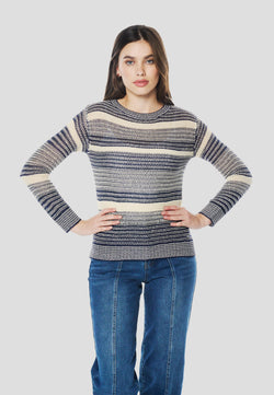 Maglione in maglia a righe da donna blu navy - Koroshi 2612TR24