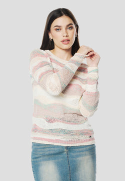 Multicolour women's striped tricot sweater - Koroshi 2612TR28
