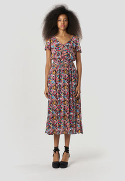 Robe longue imprimée décolleté V pour femme en multicolore - Koroshi 2612VS06