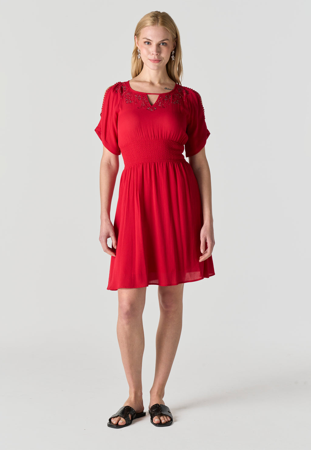 Abito corto ricamato da donna rosso - Koroshi 2612VS15