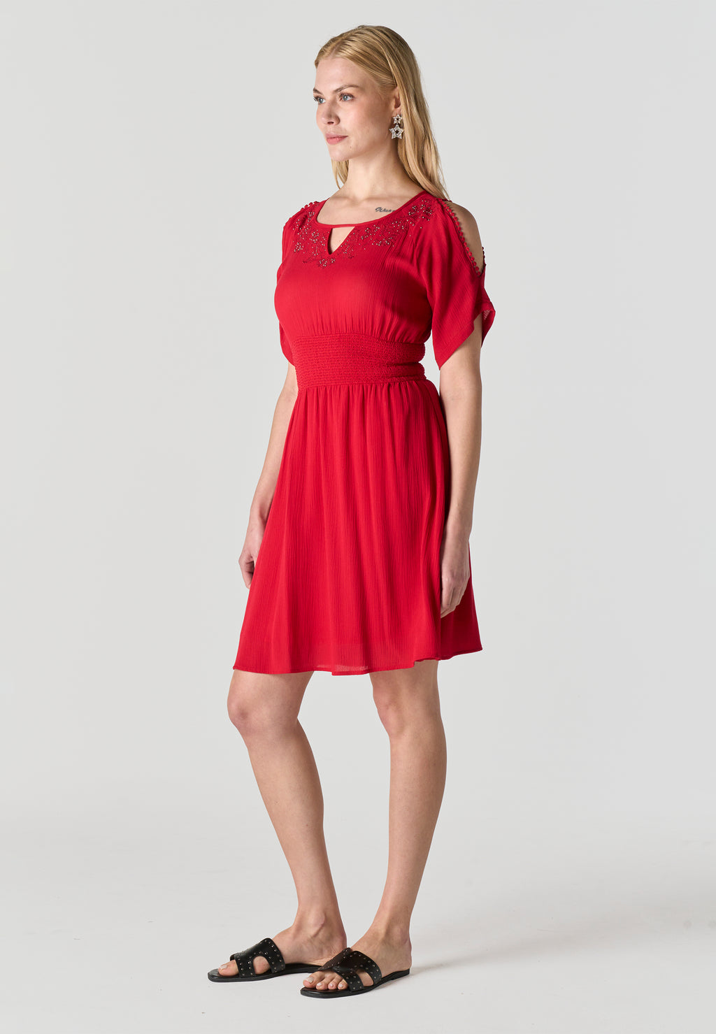 Abito corto ricamato da donna rosso - Koroshi 2612VS15