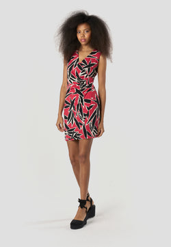 Vestido corto estampado escote cruzado mujer rojo - Koroshi 2612VS49
