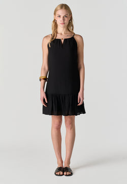 Schwarzes Damenkleid mit kurzem Neckholder-Ausschnitt – Koroshi 2612VS63