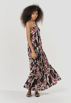 Black women's long printed halter neckline dress - Koroshi 2612VS71