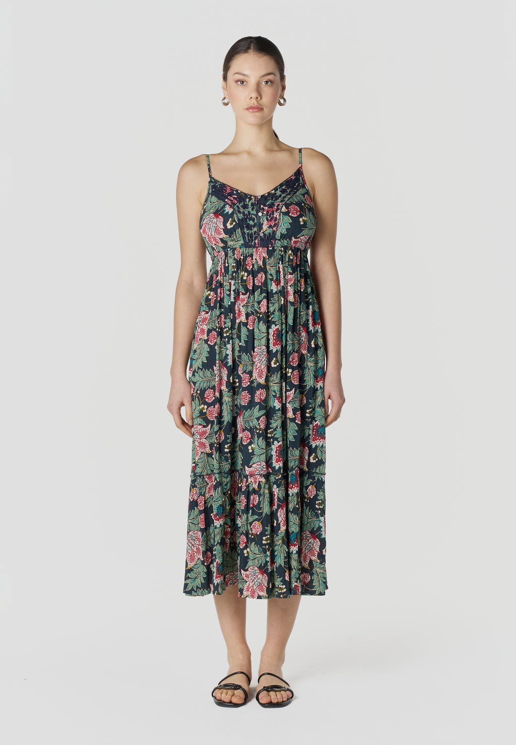 Mehrfarbiges langes Trägerkleid mit Blumenmuster für Damen – Koroshi 2612VS85